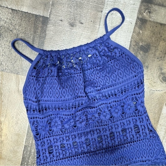 NWT Aqua Green High Neck Blue Crochet One Piece Swimsuit size Medium - Picture 5 of 16